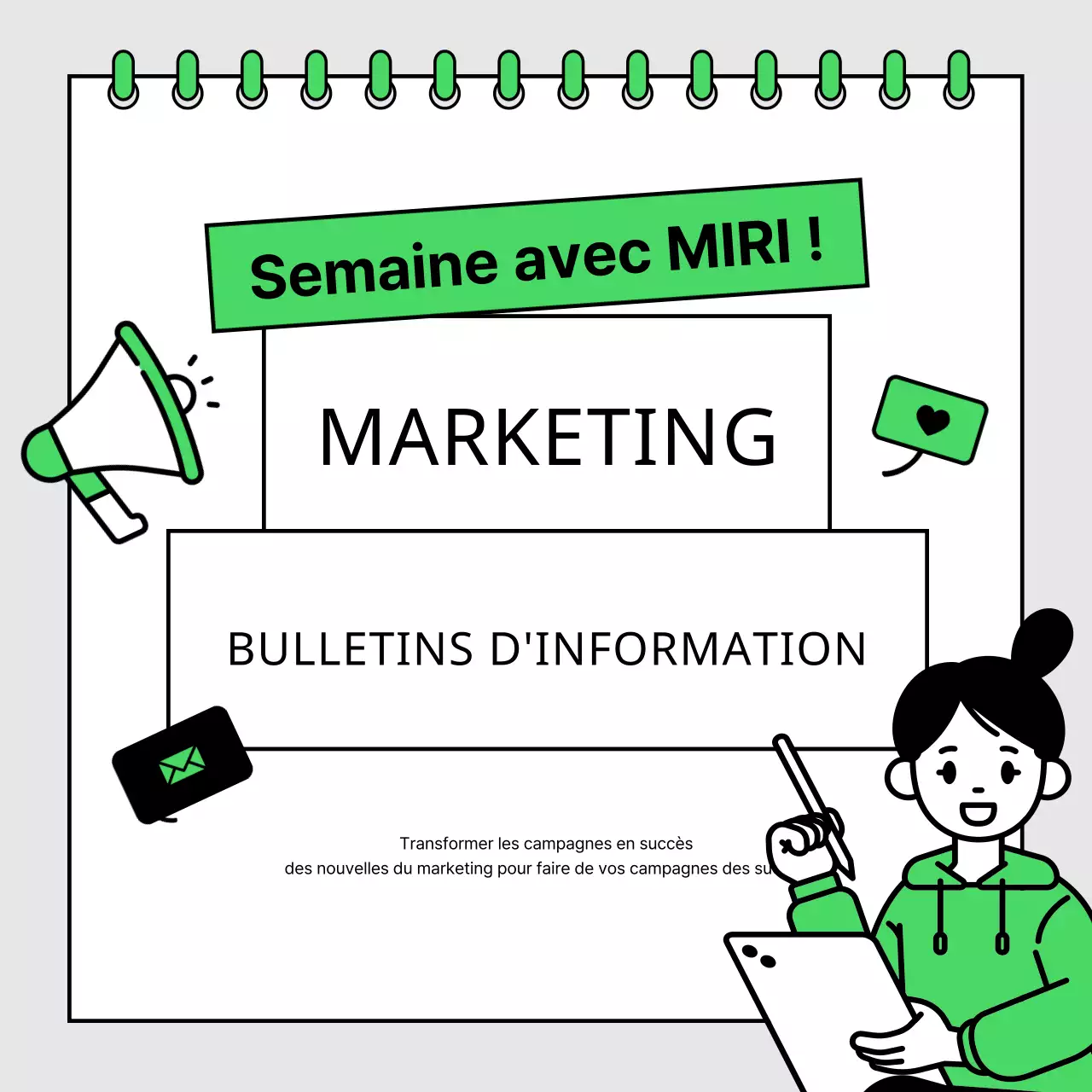 Une lettre d'information de référence en matière de marketing, minimaliste et vert lime