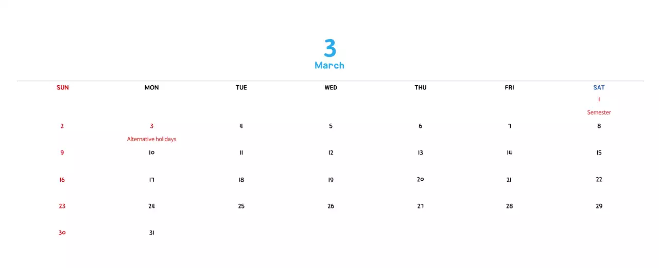 New Year's calendar with cute illustrations