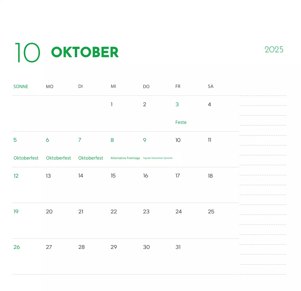 Ein Kalender mit einem Welpenfoto und einer süßen Botschaft in grüner Akzentfarbe