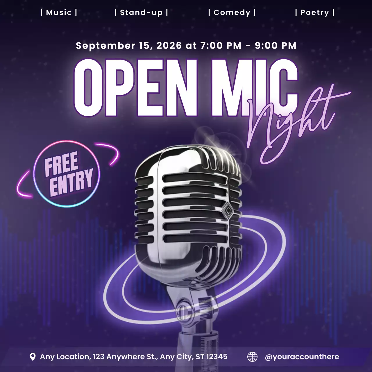 Purple Retro Comedy Event Social Media Post