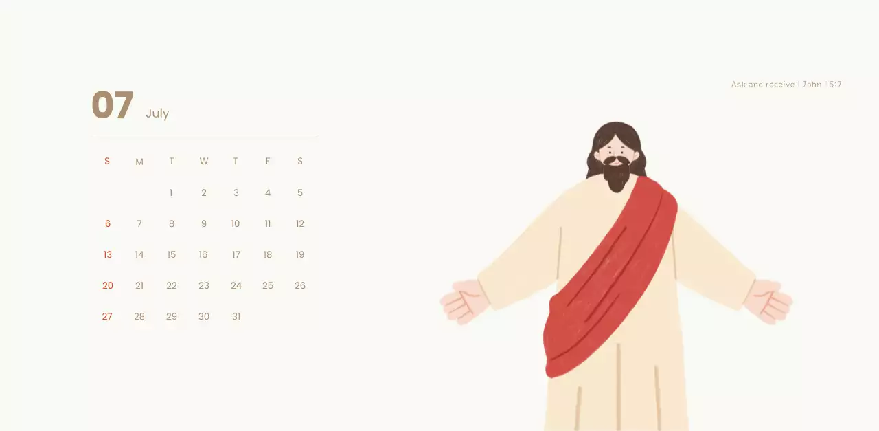 Word calendar with cozy illustrations and Bible verses on a light blue background