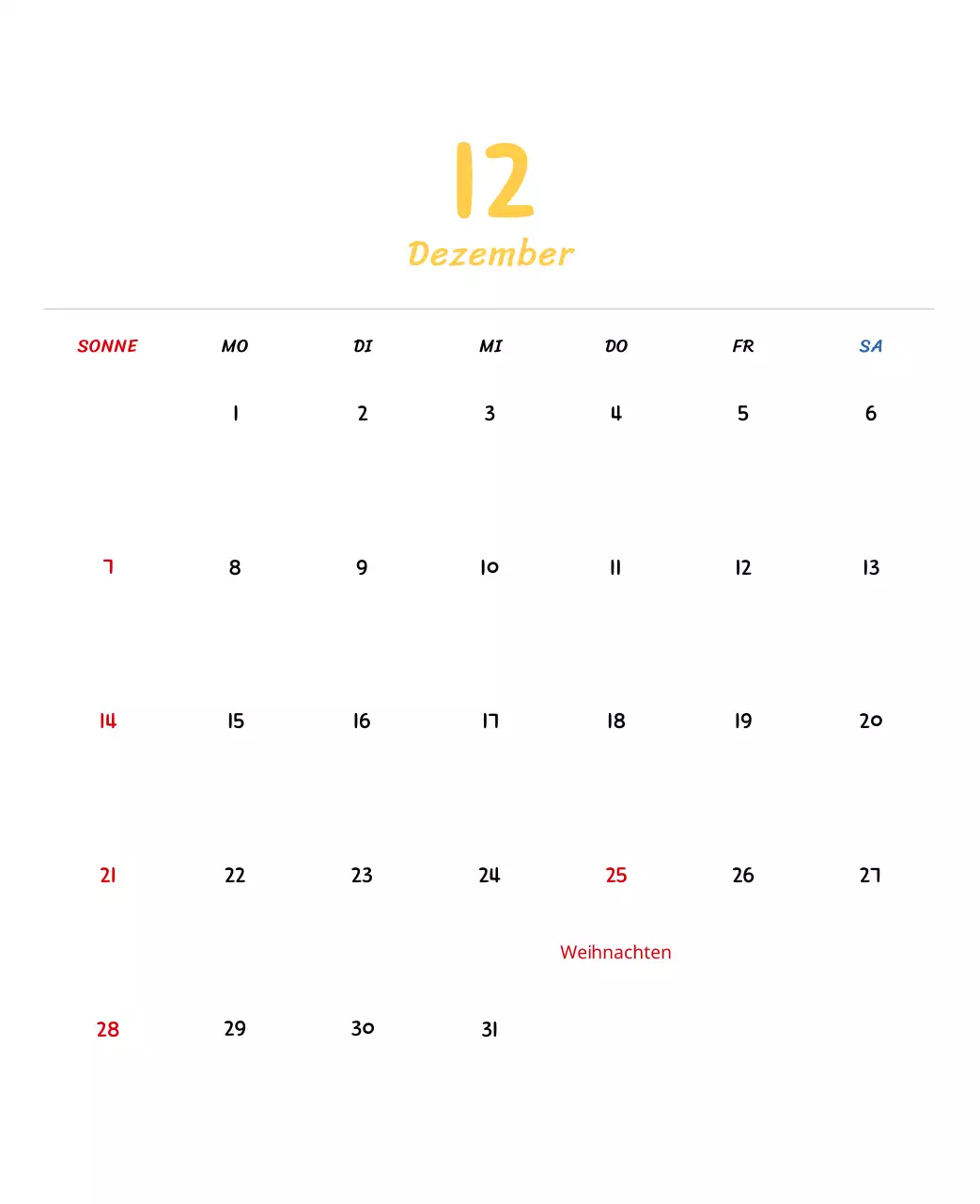 Neujahrskalender mit niedlichen Illustrationen