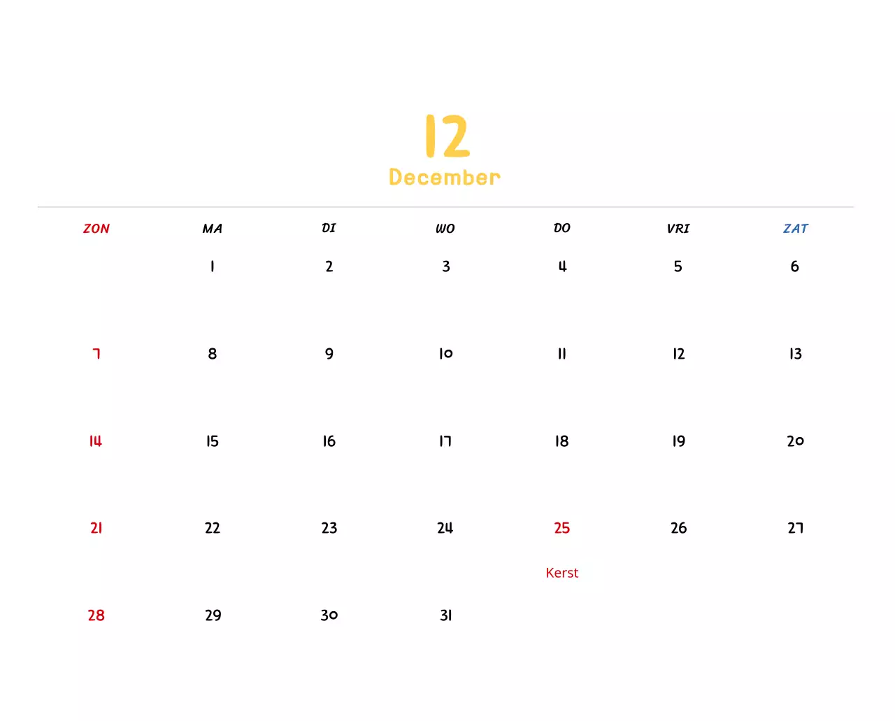 Nieuwjaarskalender met schattige illustraties
