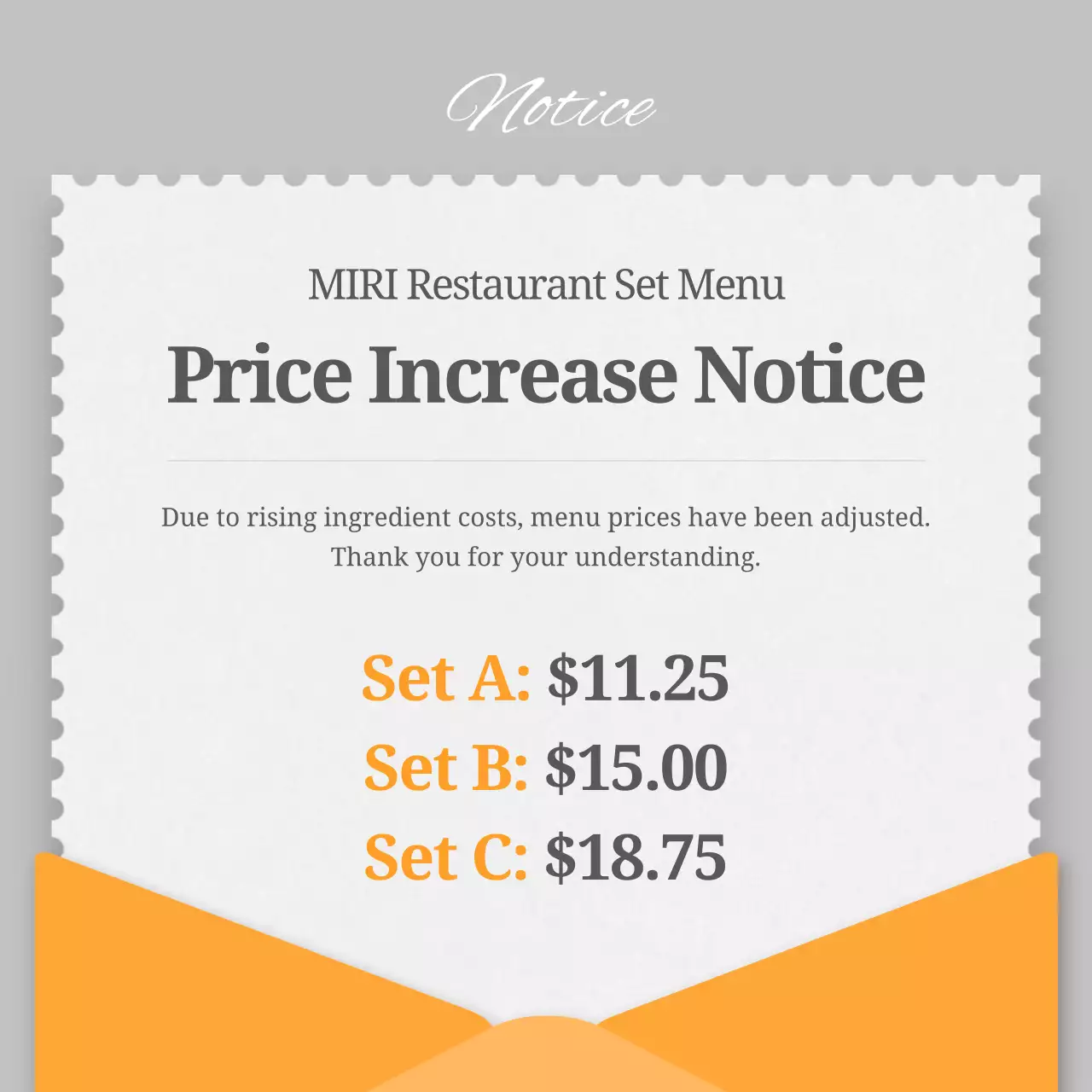 Grey Simple Restaurant Announcement Social Media Post