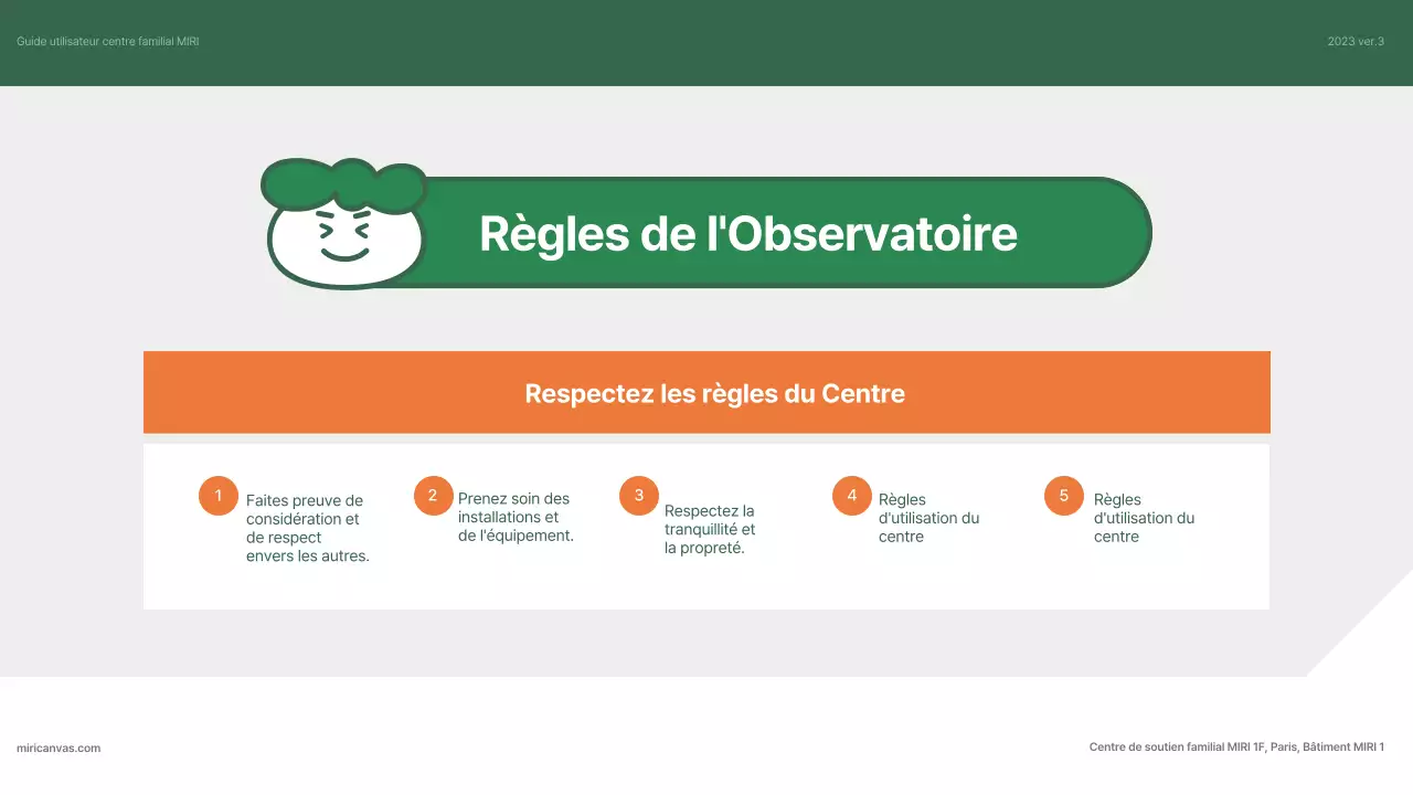 Un guide simple, vert et orange du centre de soutien aux familles