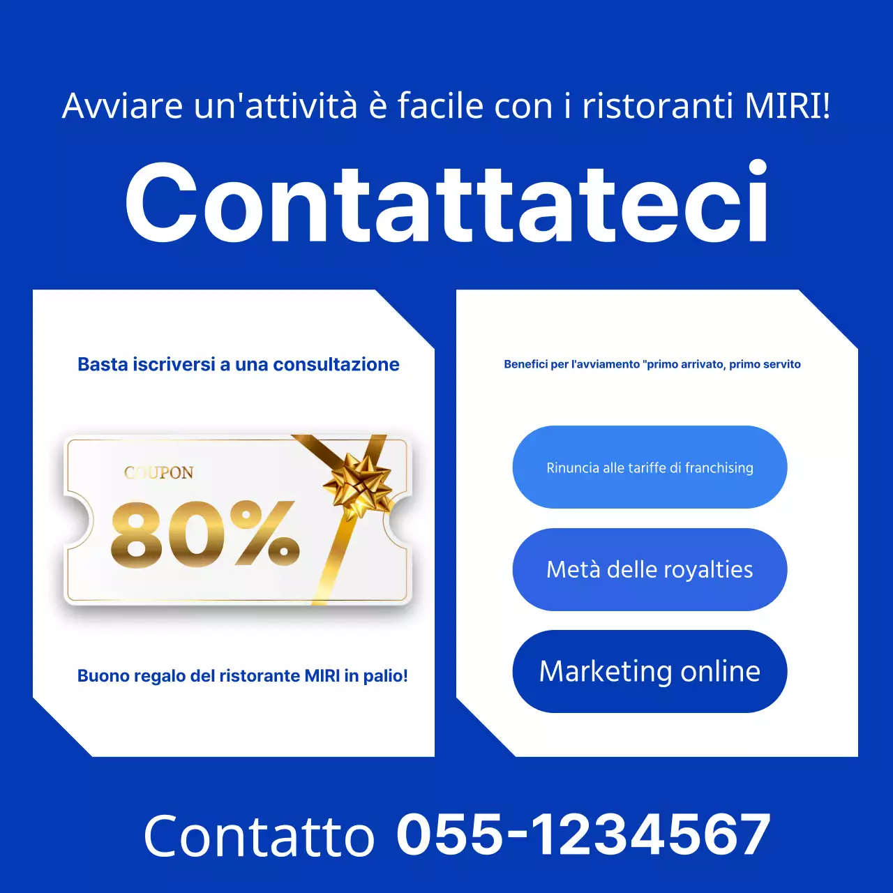 Un campo di franchising pulito di colore blu e arancione