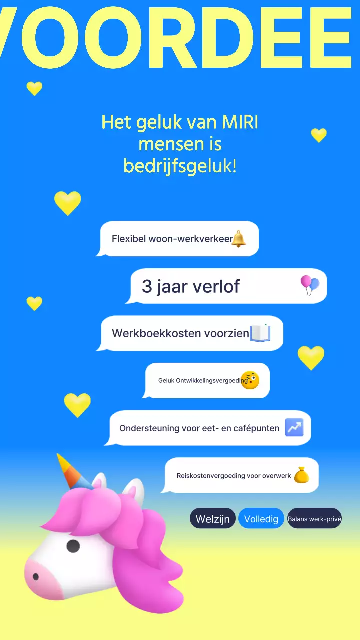 Een schattige blauw met gele wervingsadvertentie