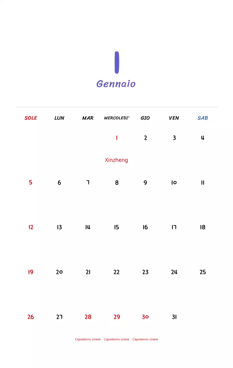 Calendario di Capodanno con simpatiche illustrazioni