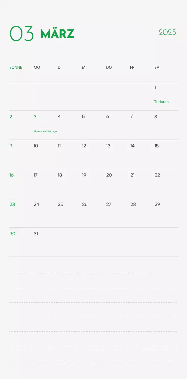 Ein Kalender mit einem Welpenfoto und einer süßen Botschaft in grüner Akzentfarbe