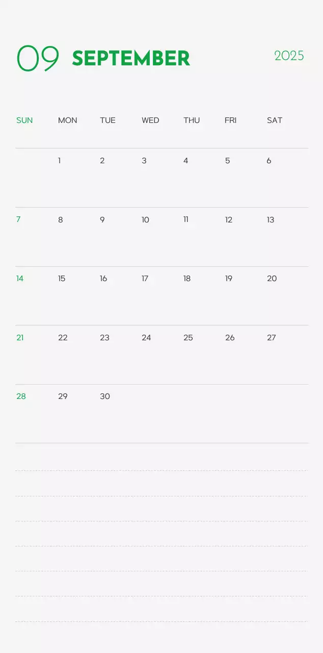 A calendar with a puppy photo and cute message in a green accent color