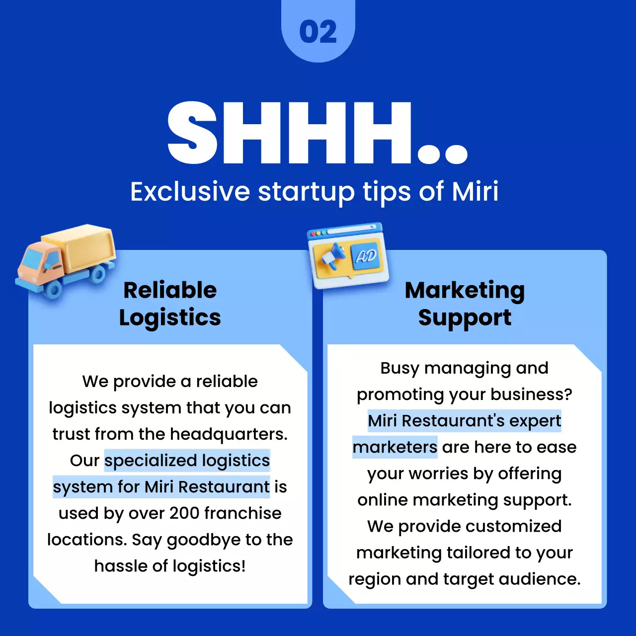 Promote your franchise with a clean, blue-and-orange look