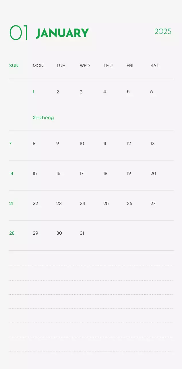 A calendar with a puppy photo and cute message in a green accent color