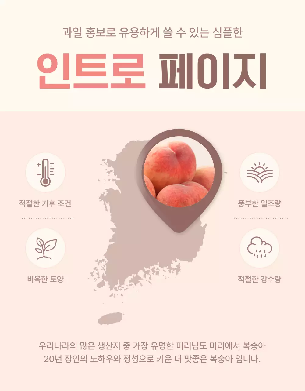 노랑과 핑크색의 깔끔한 상큼한 복숭아 인트로 판매 홍보