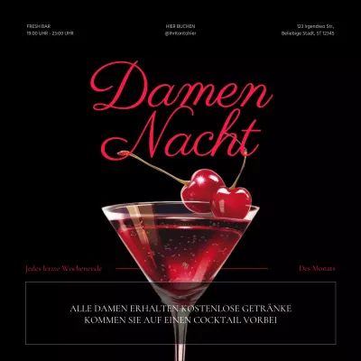 Werben Sie für einen Rabatt auf luxuriöse Frauentags-Cocktails in Schwarz und Rot