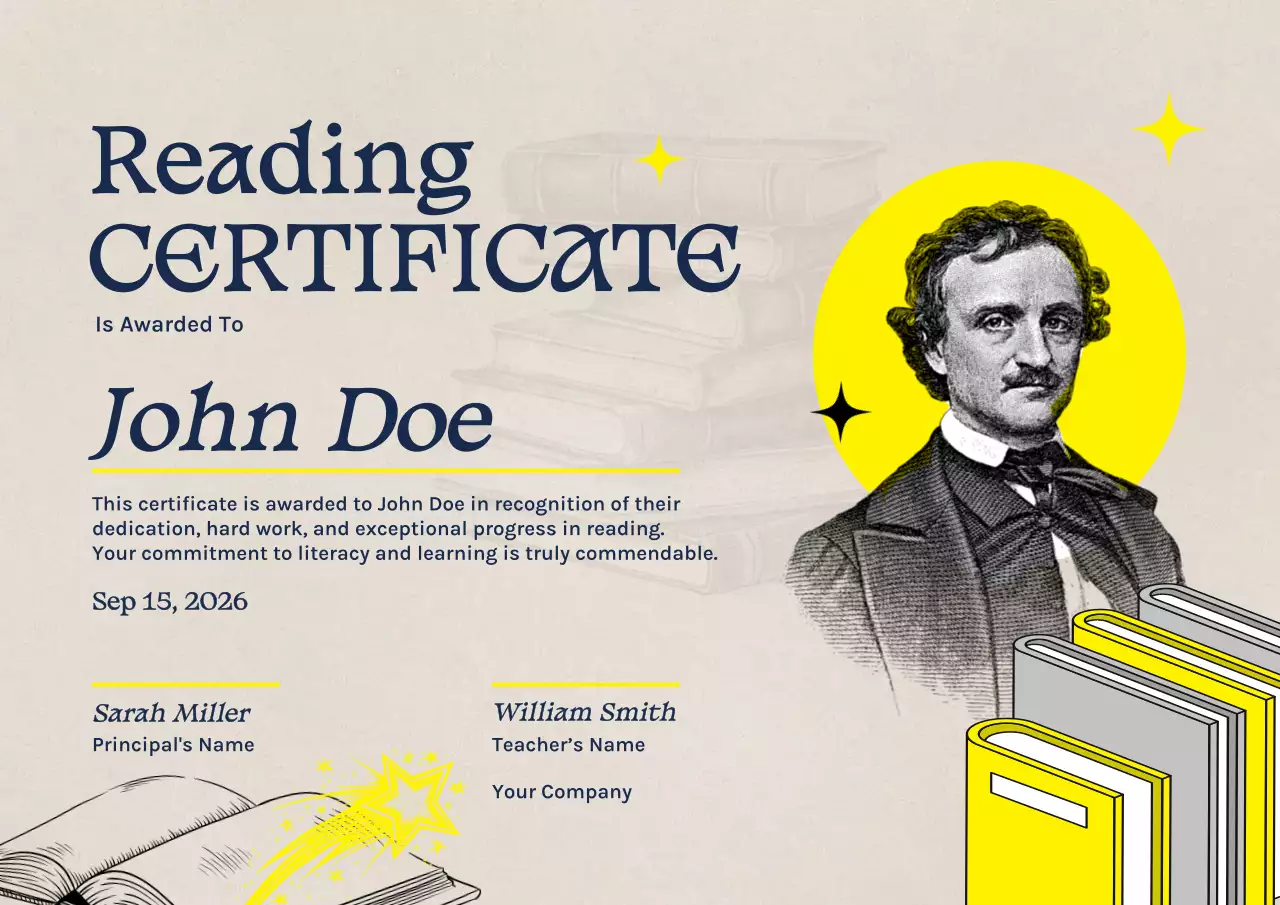 Yellow Vintage Reading Certificate Poster