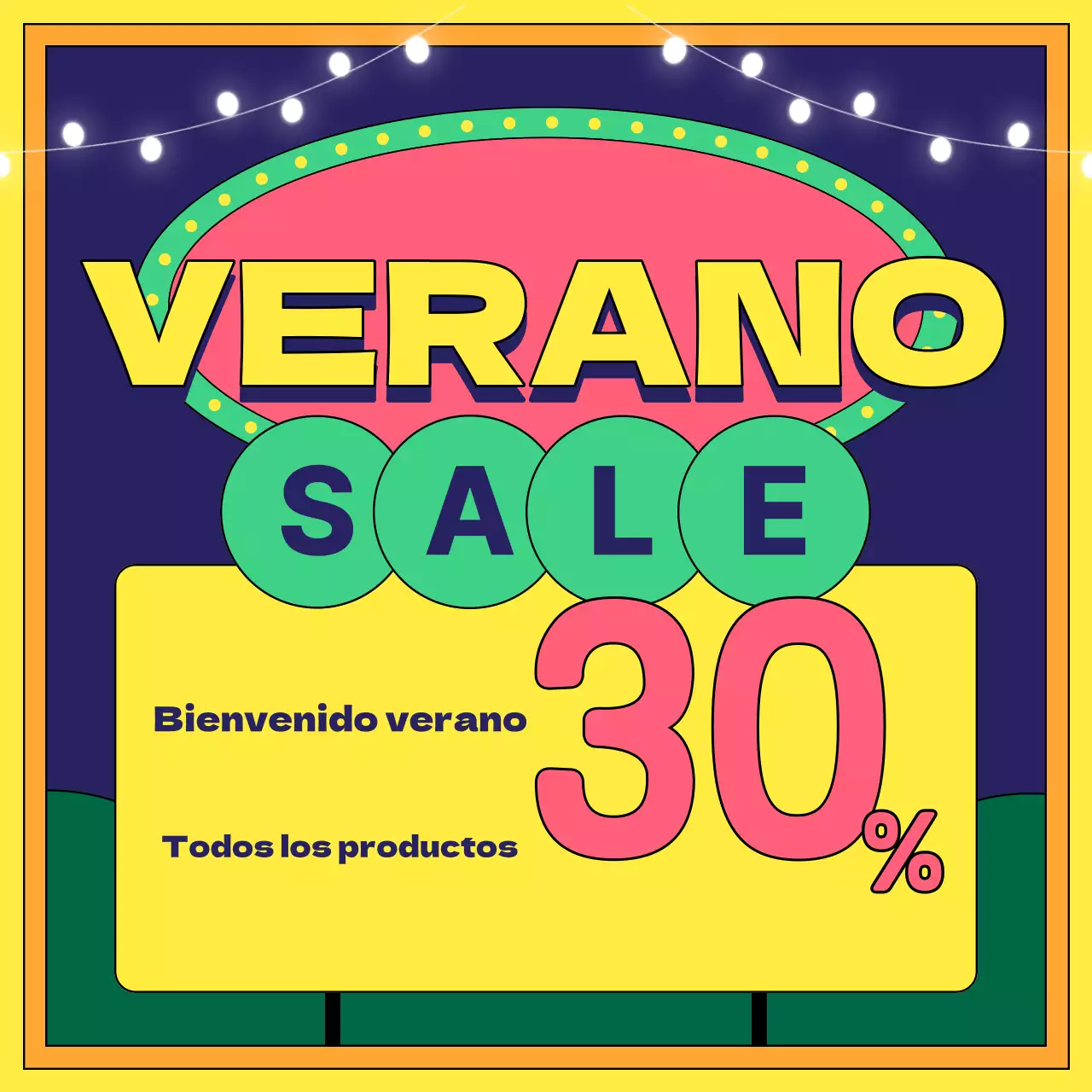 Anuncio de venta de estilo retro en amarillo y naranja