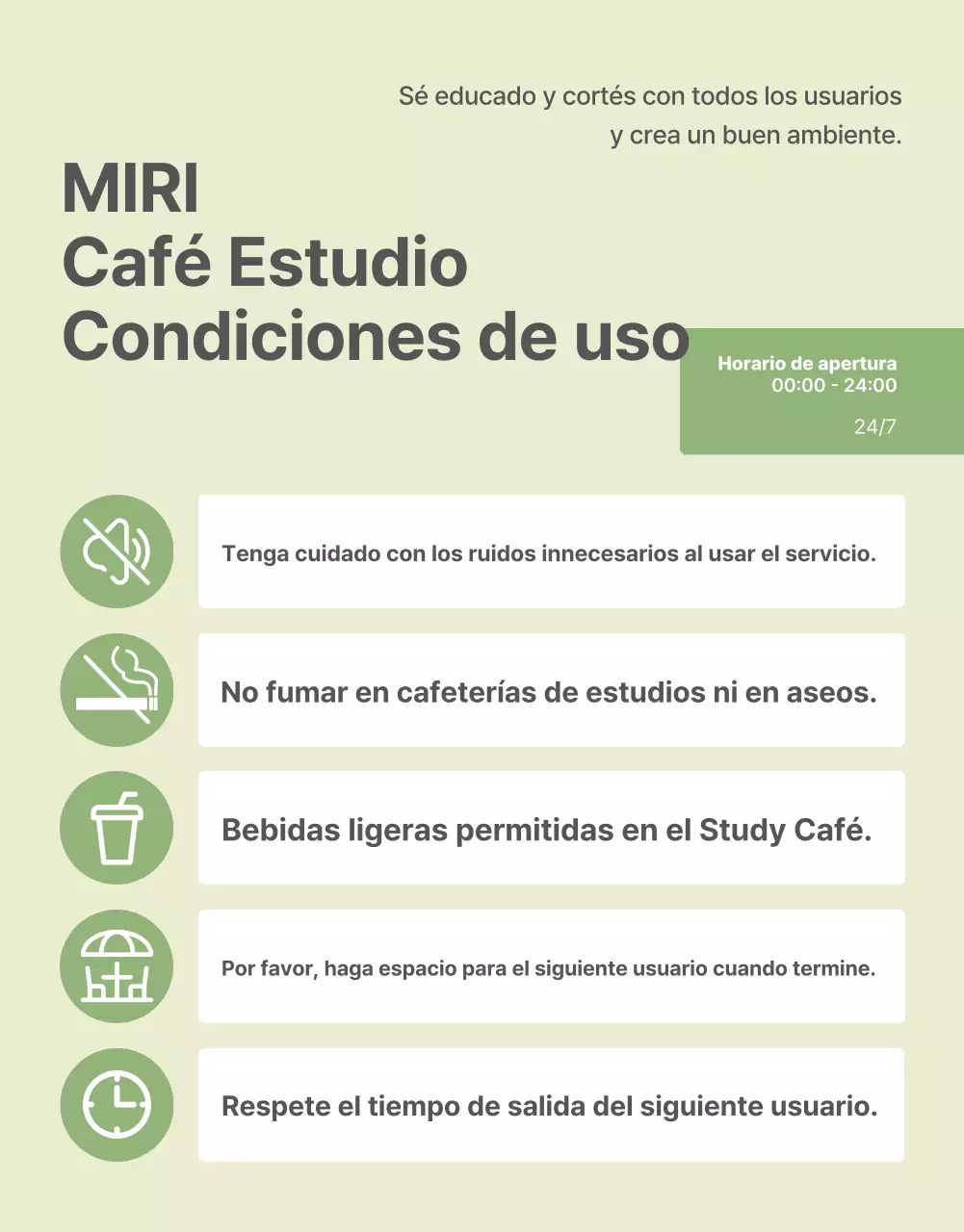Guía de uso de la moderna cafetería de estudio en verde y verde lima