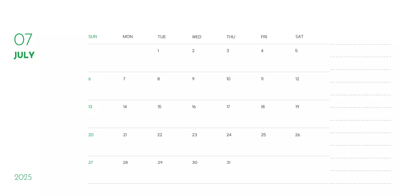 A calendar with a puppy photo and cute message in a green accent color