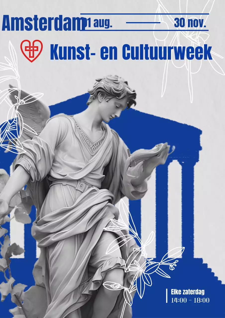 Promoot de blauwe en grijze, middeleeuwse look van de poster voor de Kunst- en Cultuurweek