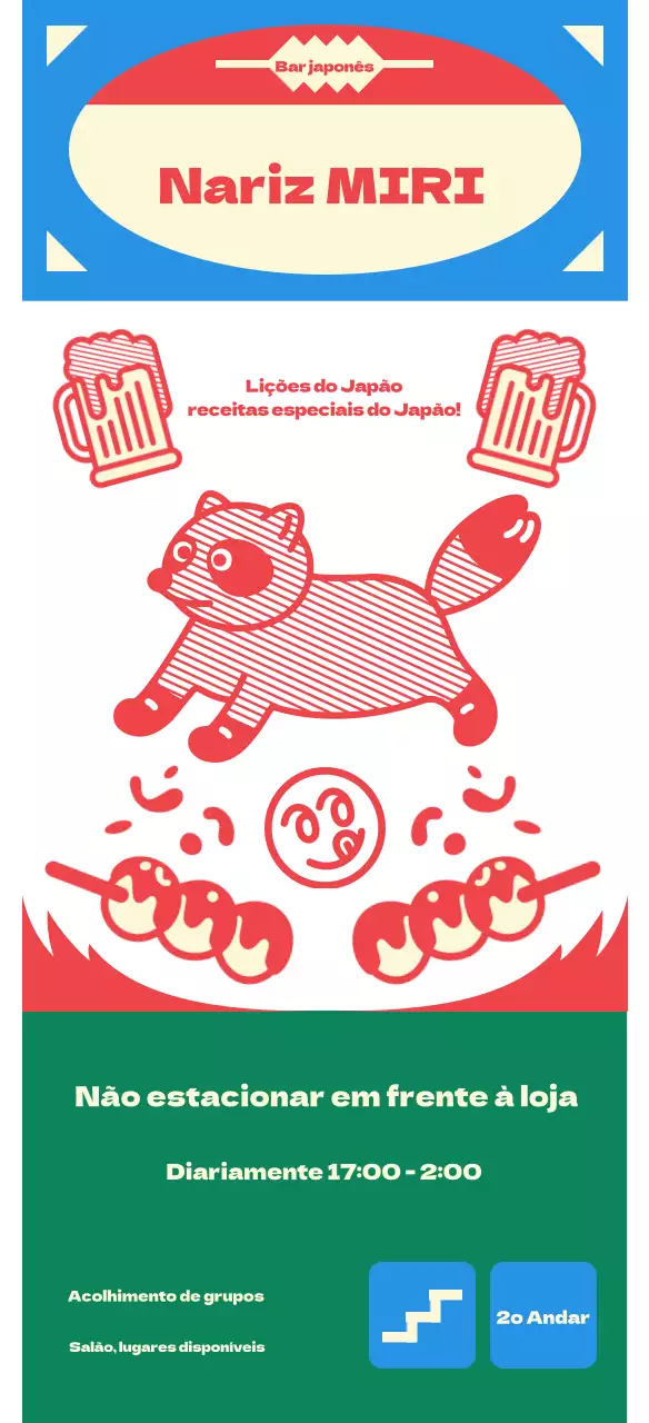 Guia para izakaya retro kitsch em azul e vermelho