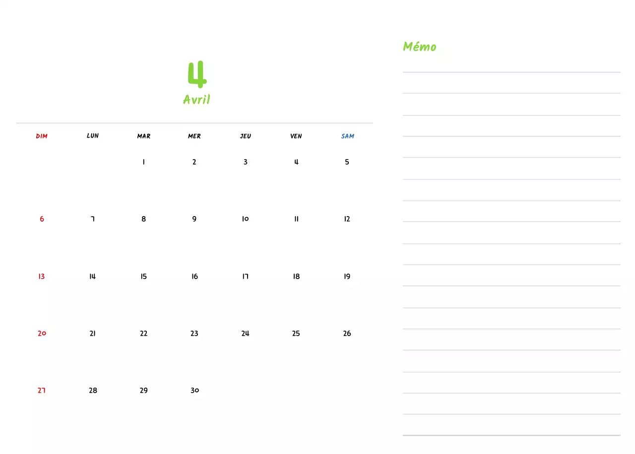 Calendrier du Nouvel An avec de jolies illustrations