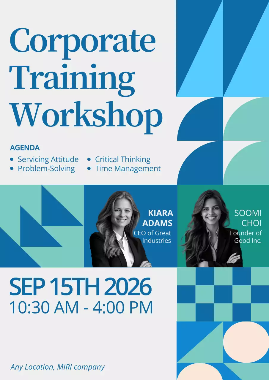 Blue Modern Business Workshop Agenda Poster