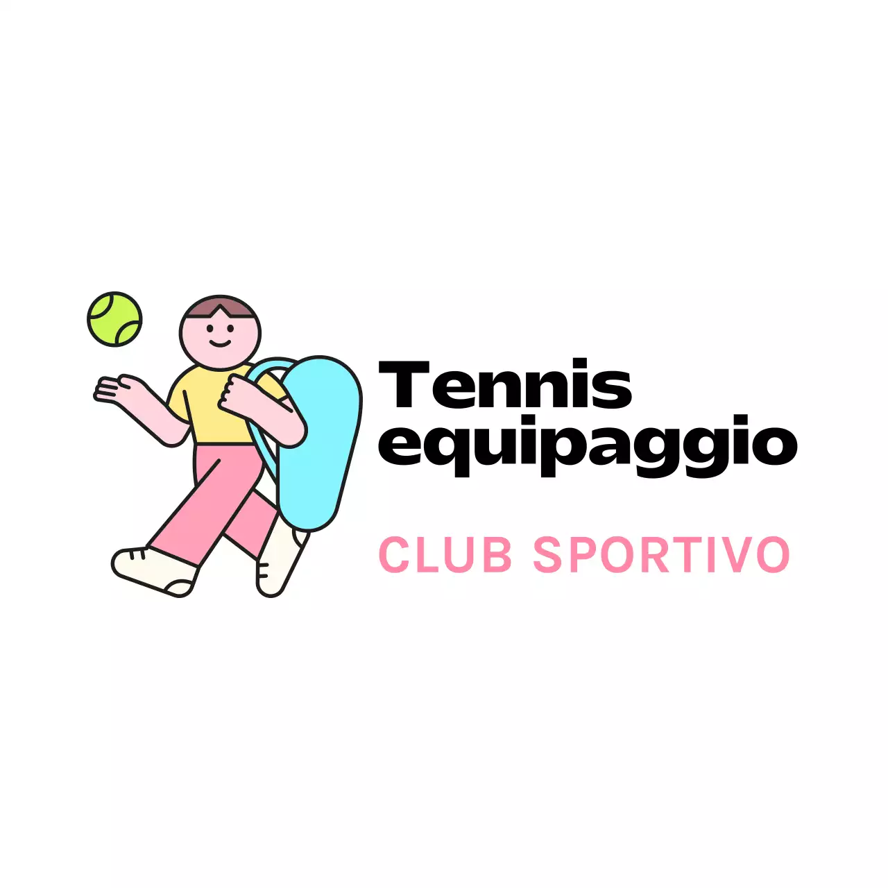 Un logo per un club con un simpatico personaggio che gioca a tennis.