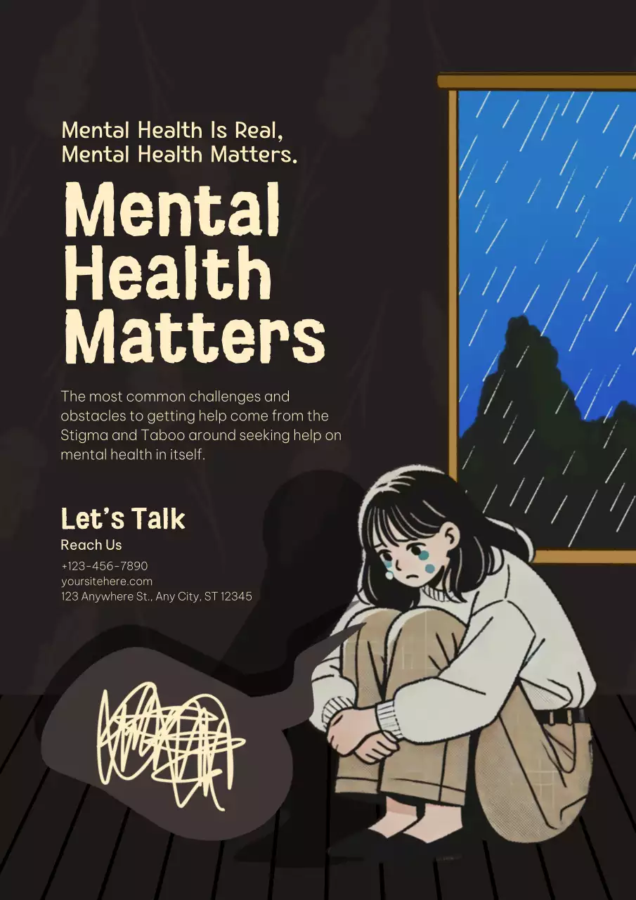 Black Minimal Mental Health Announcement Poster