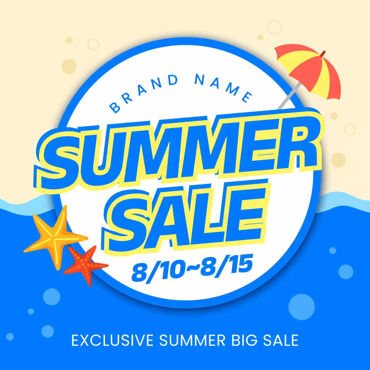 Summer event main title with blue and yellow accents