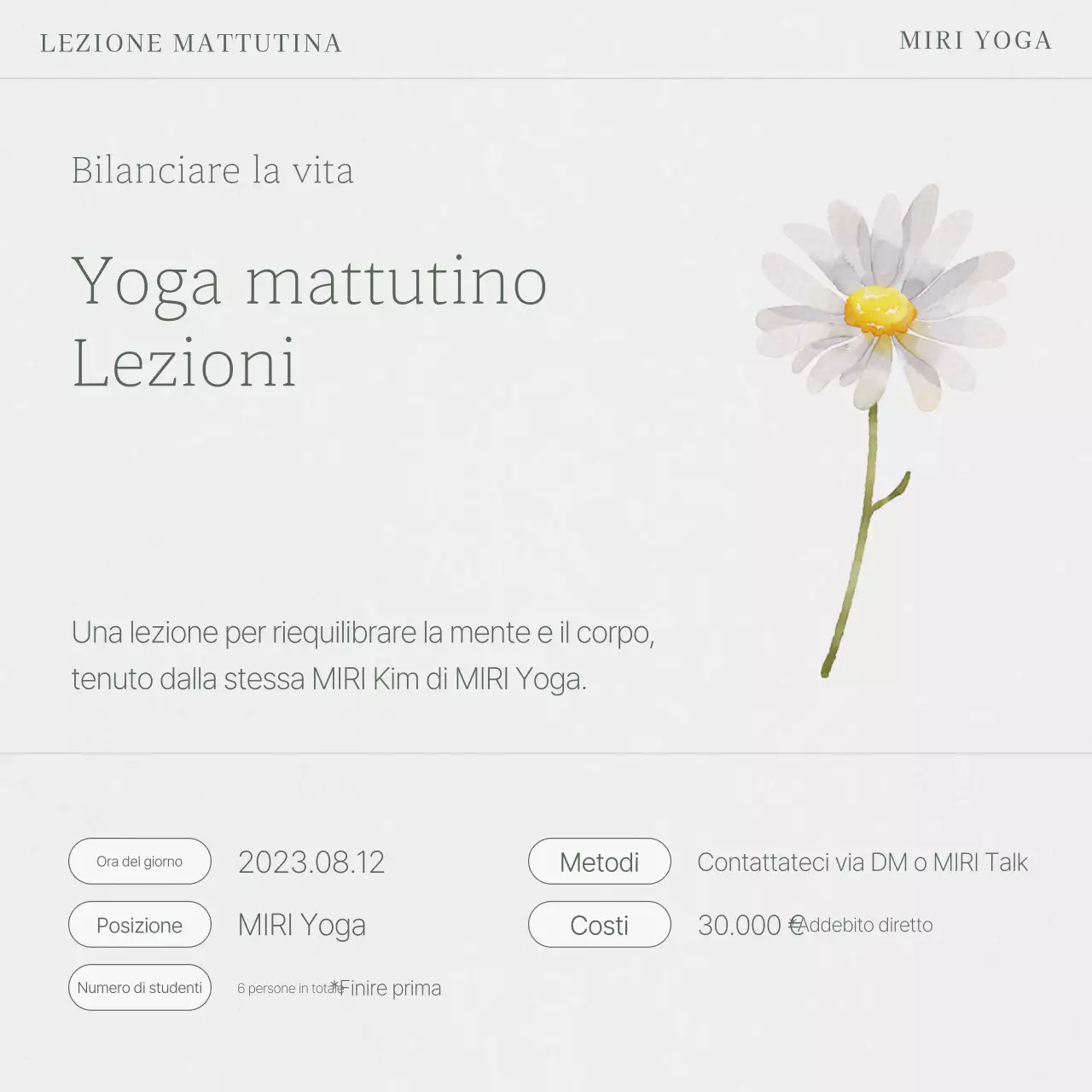 Post sulle lezioni estive di yoga di Grey's Nature