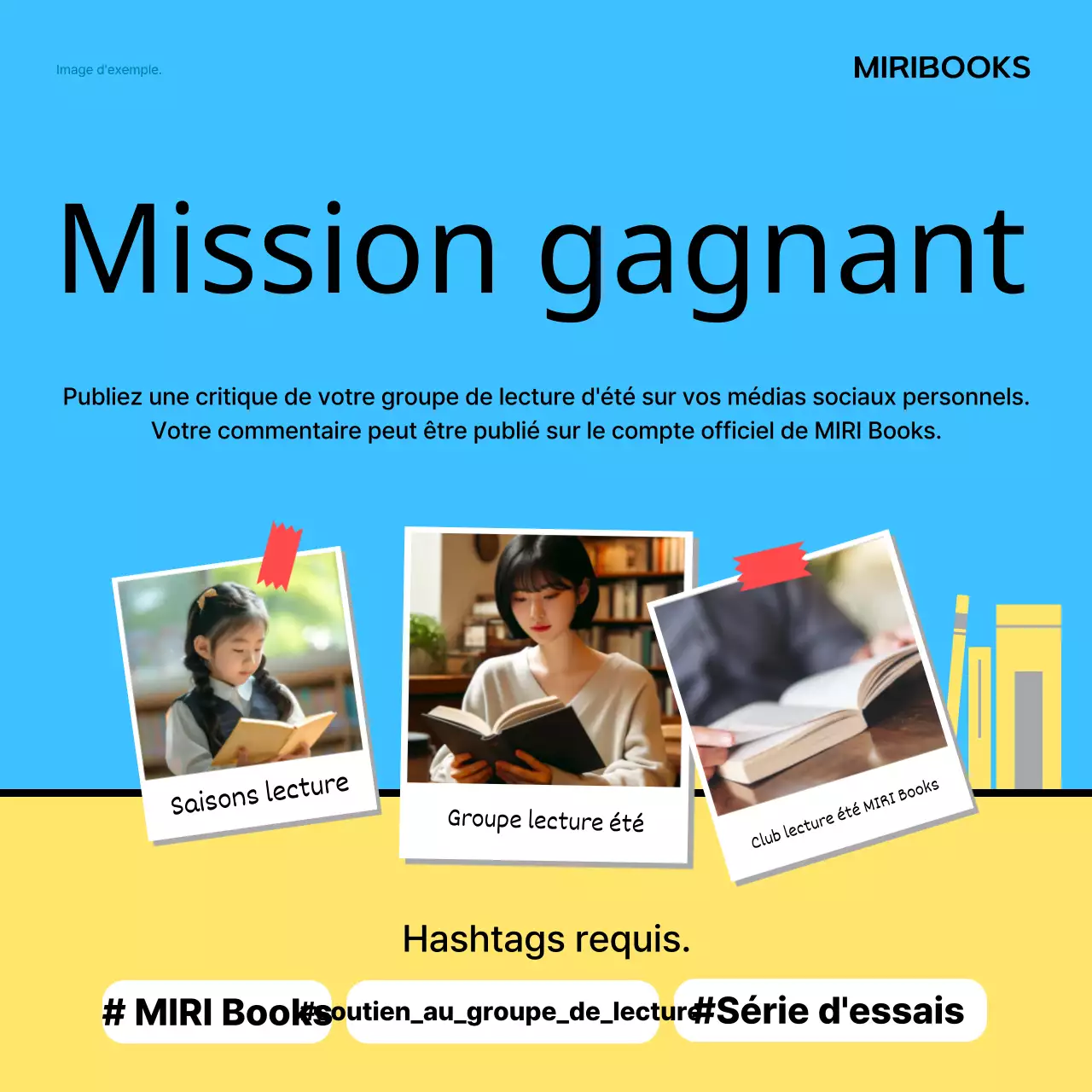 Promouvoir un club de lecture estival minimaliste en jaune et bleu