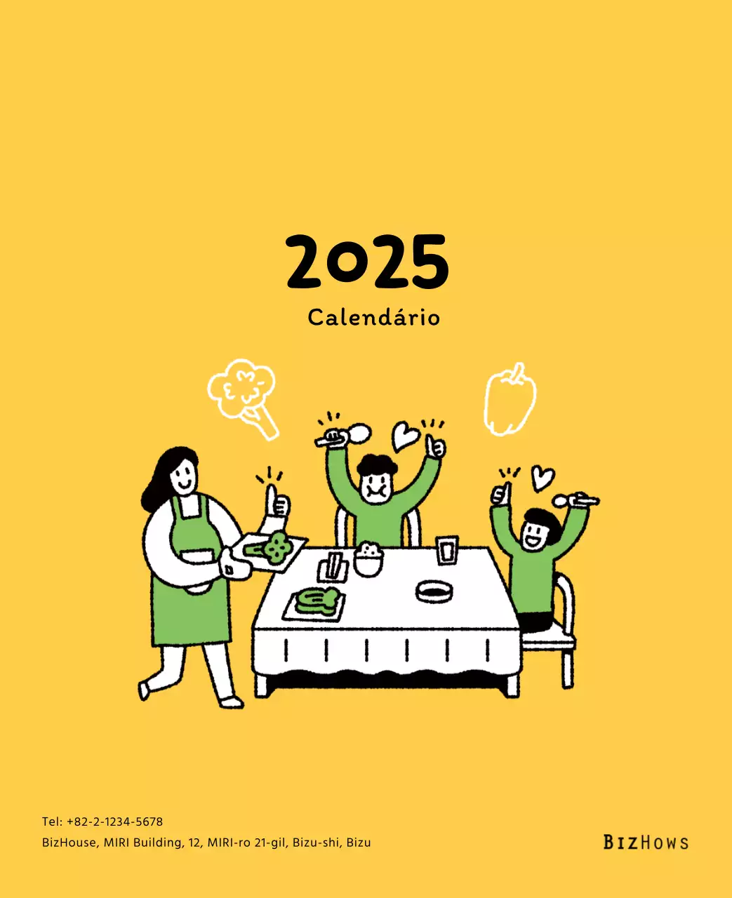 Calendário de Ano Novo com ilustrações giras
