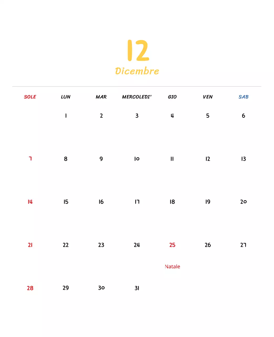 Calendario di Capodanno con simpatiche illustrazioni