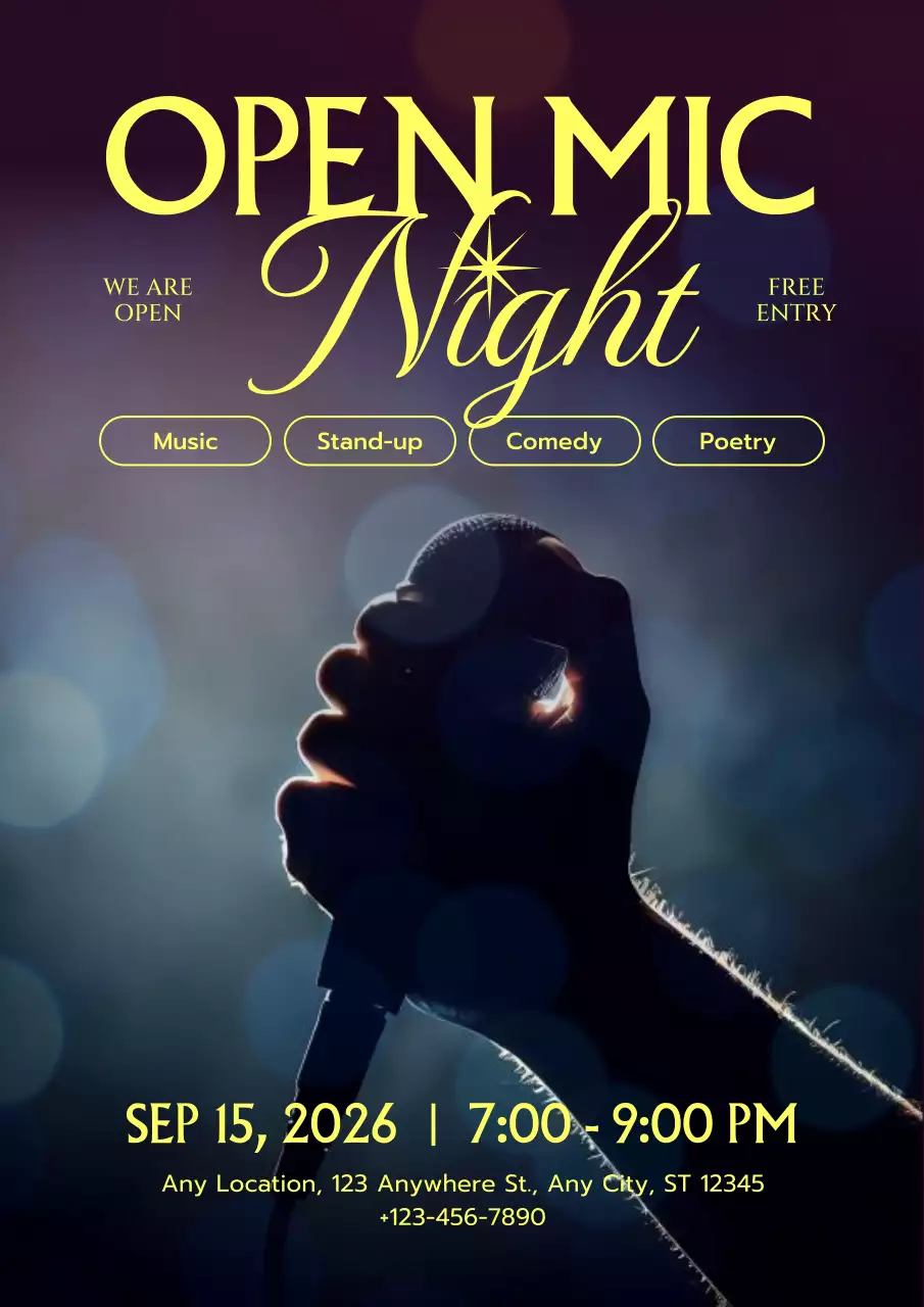 Black Elegant Open Mic Event Poster