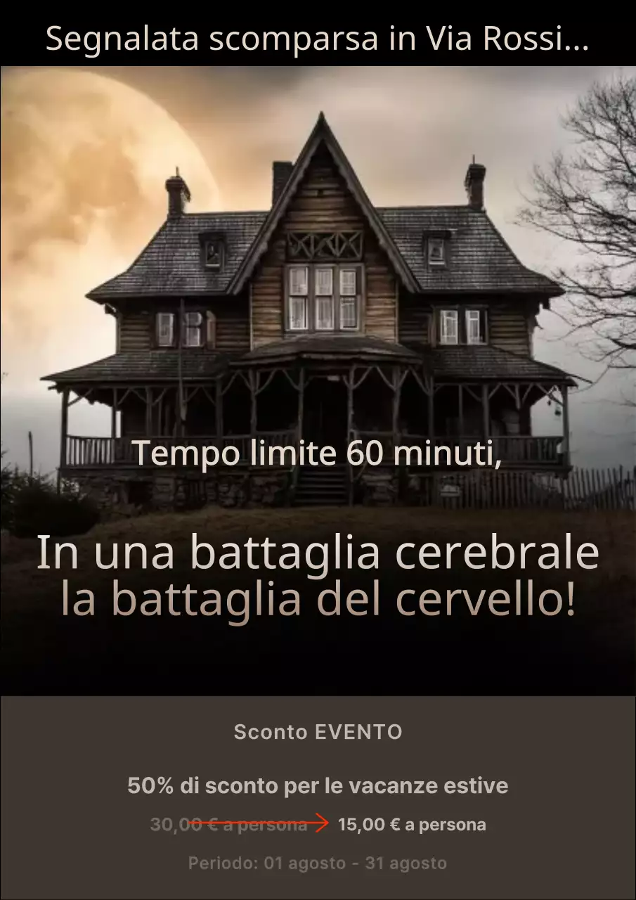 Un semplice annuncio di escape room in nero e marrone