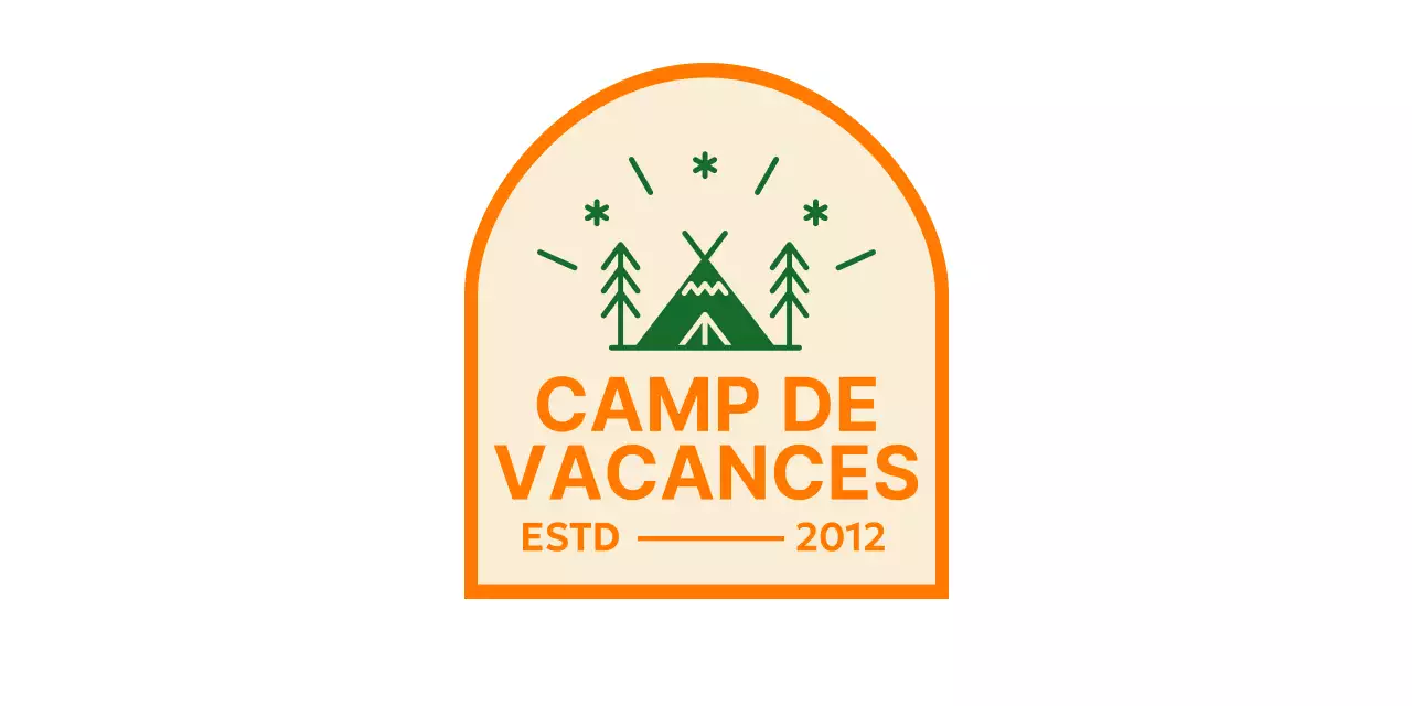 Promotion simple du camping avec illustration d'un camp orange-vert