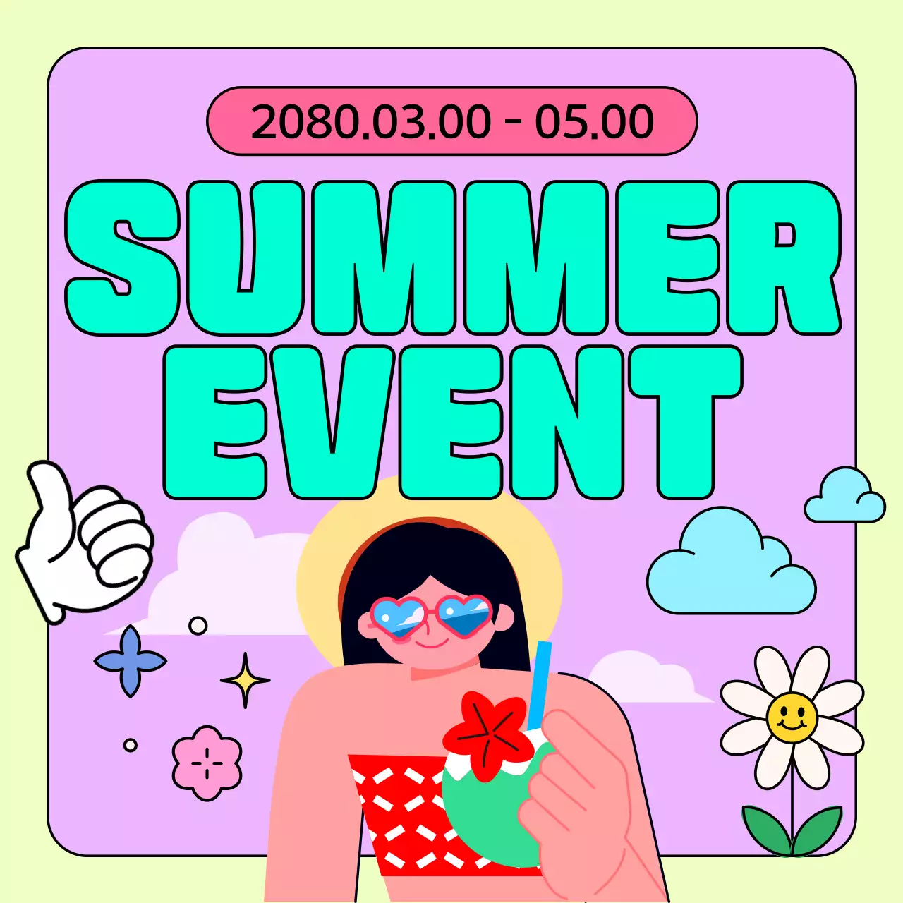 하늘색과 핑크색의 키치한 여름 이벤트 모음
