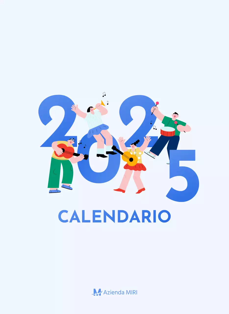 Calendario motivazionale con illustrazioni energetiche e citazioni positive su sfondo azzurro