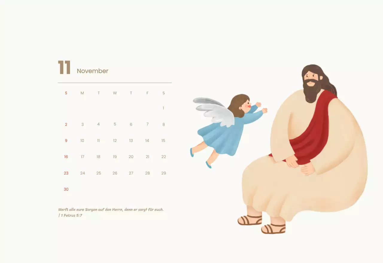 Ein Andachtskalender mit gemütlichen Illustrationen und Bibelversen auf hellblauem Hintergrund