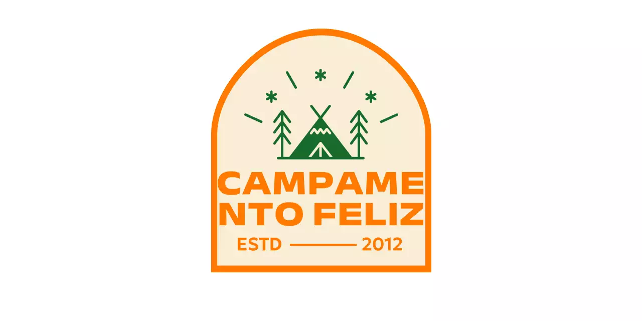 Promoción de camping sencilla con ilustración de campamento naranja-verde