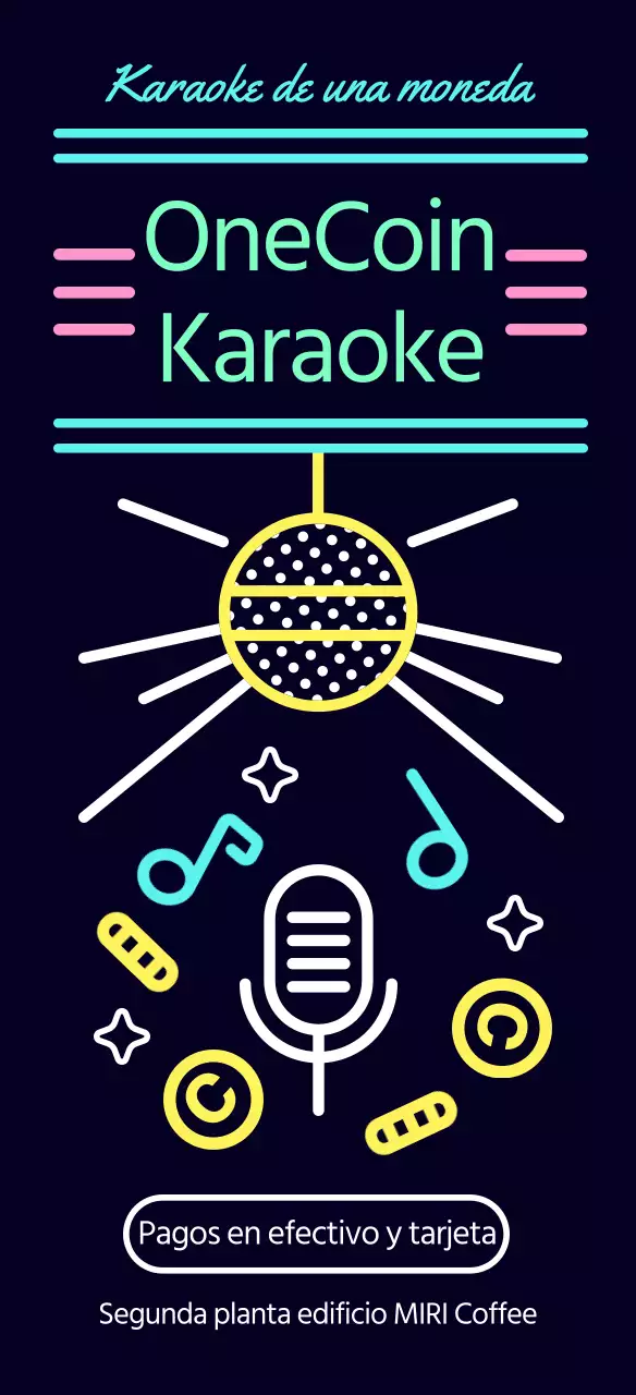 Guía de karaoke negro, kitsch y con letrero de neón que funciona con monedas