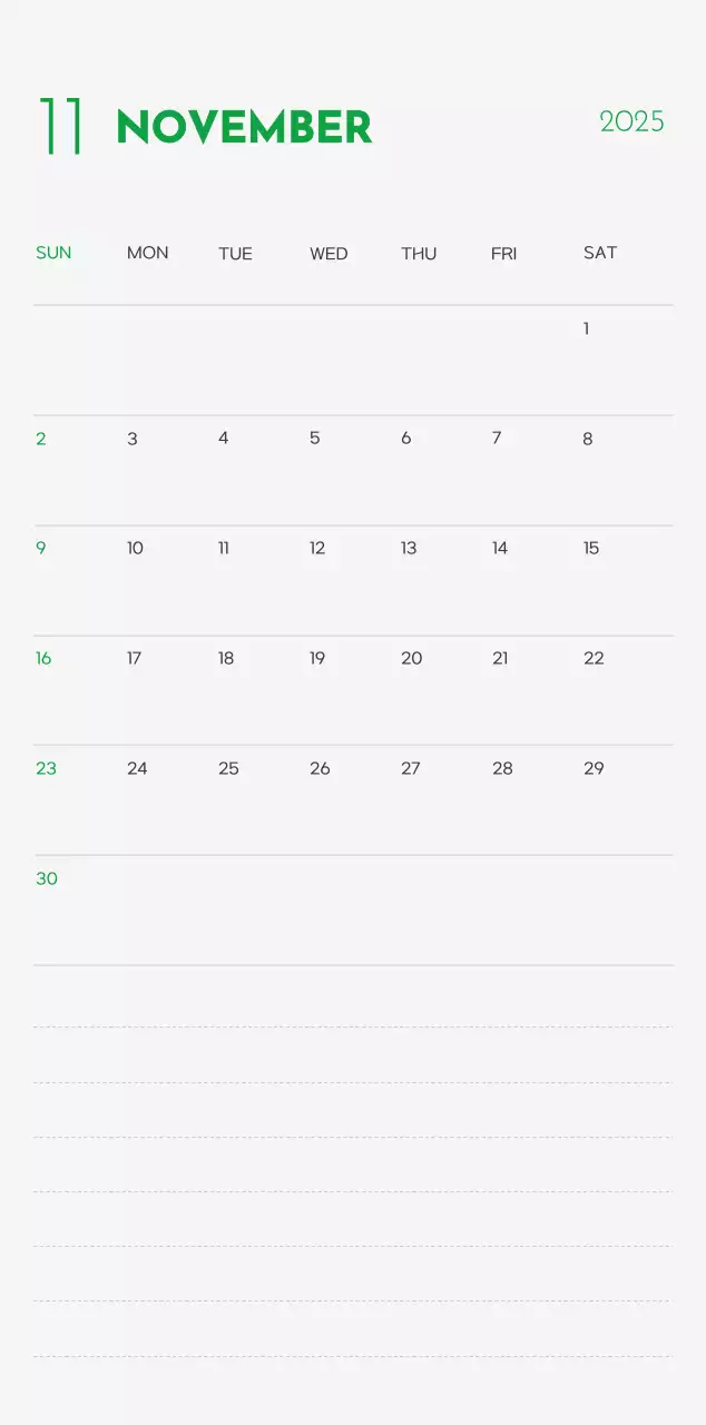 A calendar with a puppy photo and cute message in a green accent color