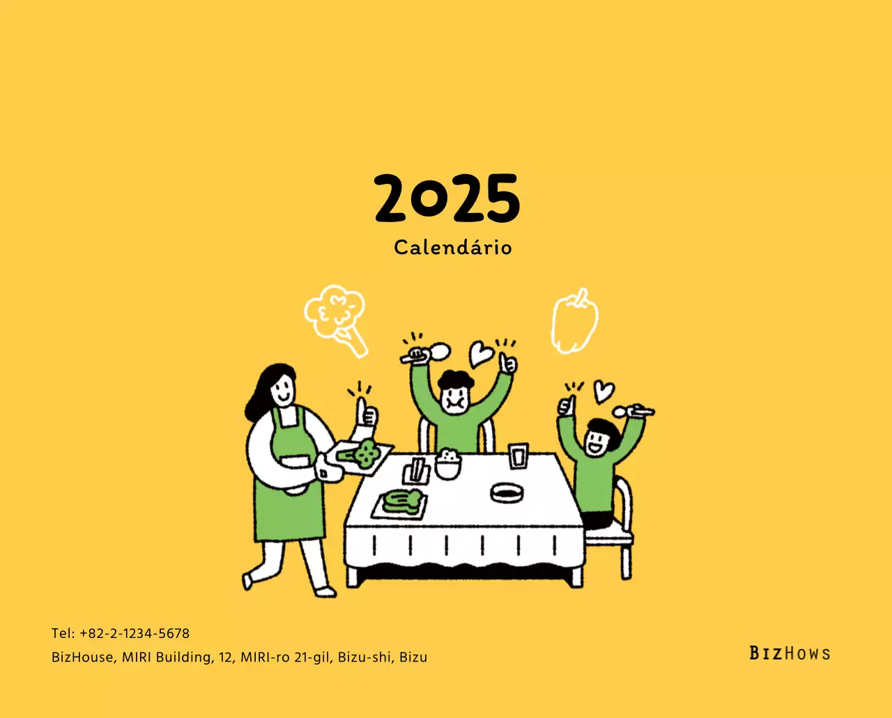 Calendário de Ano Novo com ilustrações giras