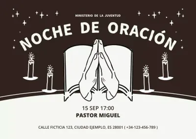 Un moderno anuncio de reunión de oración en negro y gris