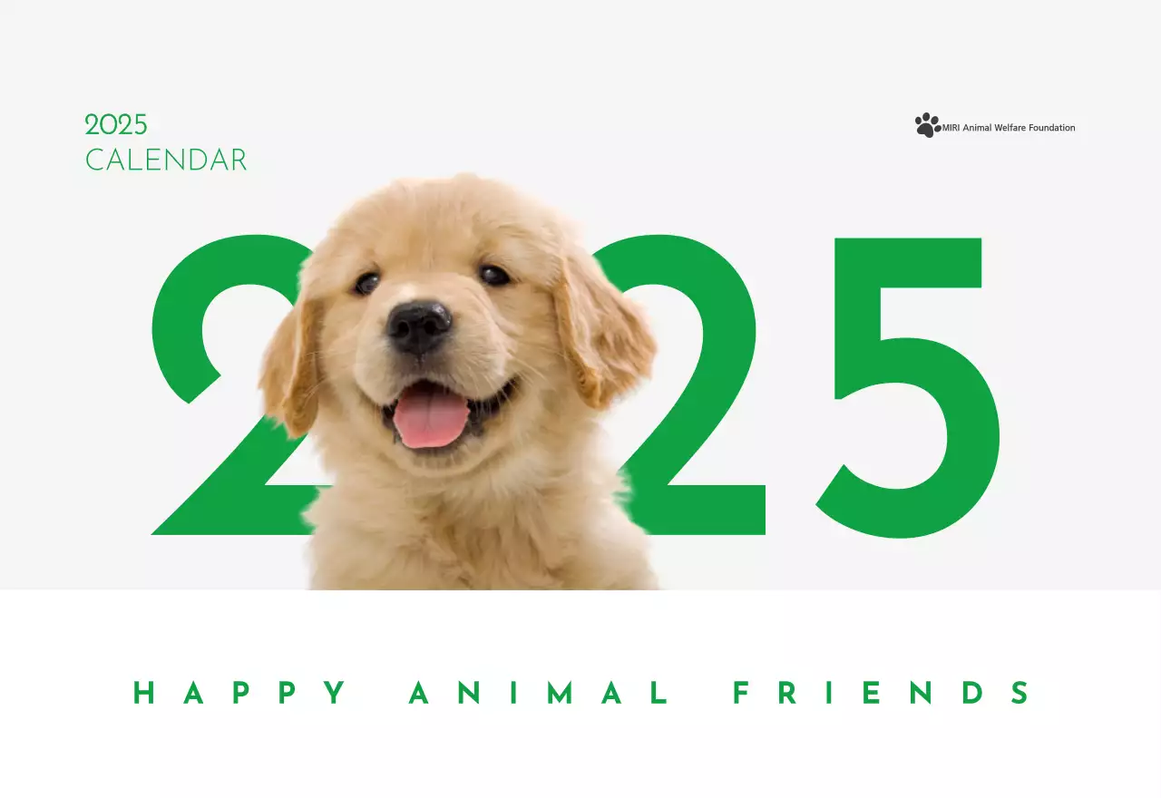 A calendar with a puppy photo and cute message in a green accent color