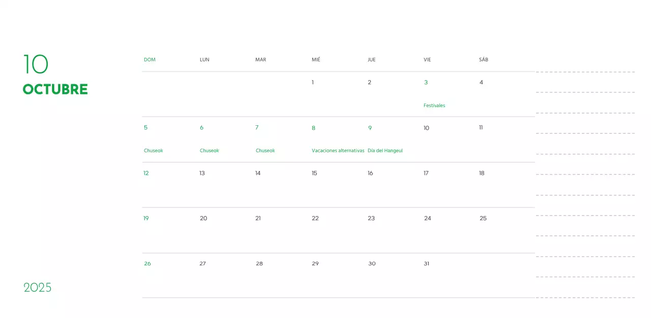Un calendario con una foto de un cachorro y un bonito mensaje en color verde