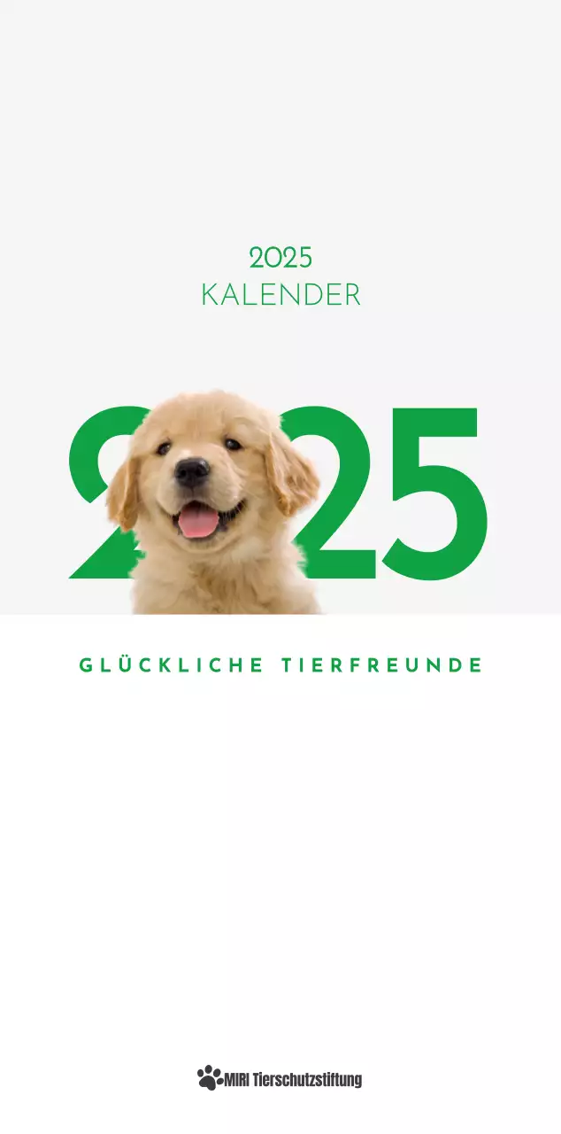 Ein Kalender mit einem Welpenfoto und einer süßen Botschaft in grüner Akzentfarbe