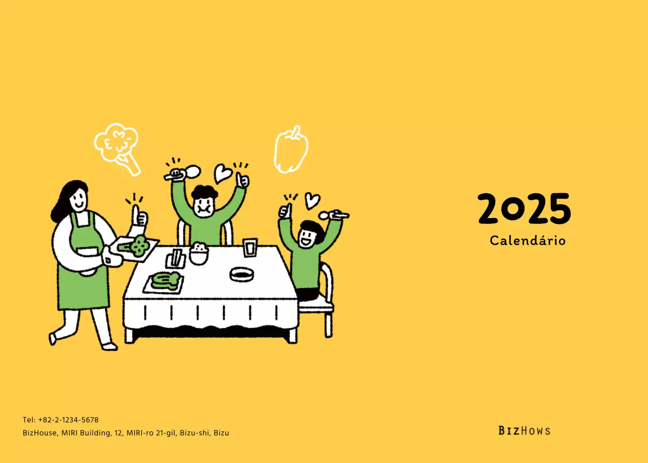 Calendário de Ano Novo com ilustrações giras