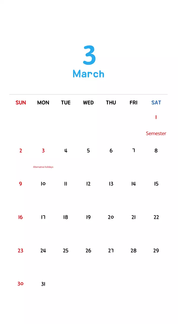 New Year's calendar with cute illustrations