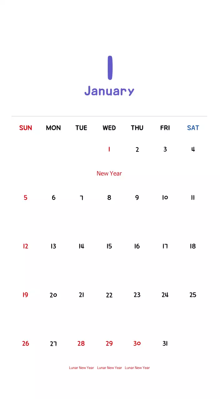 New Year's calendar with cute illustrations